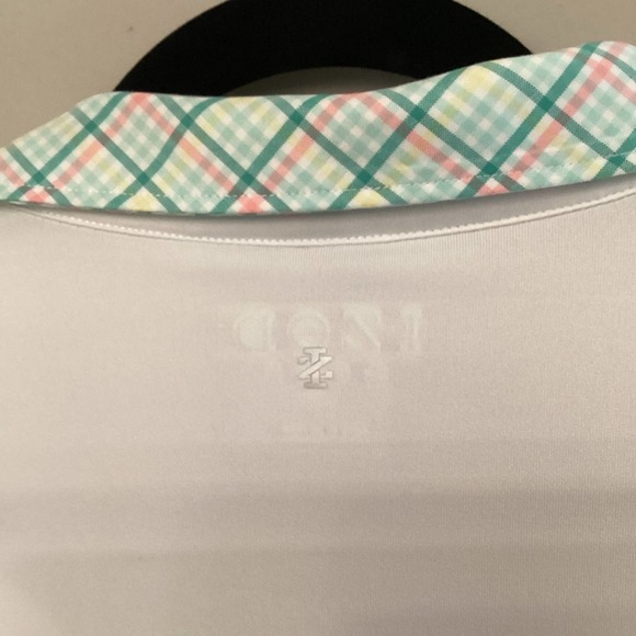 Izod Ladies XL White Golf Top W Mint Green, Yellow & Pink Decoration. Preloved. - Picture 3 of 5